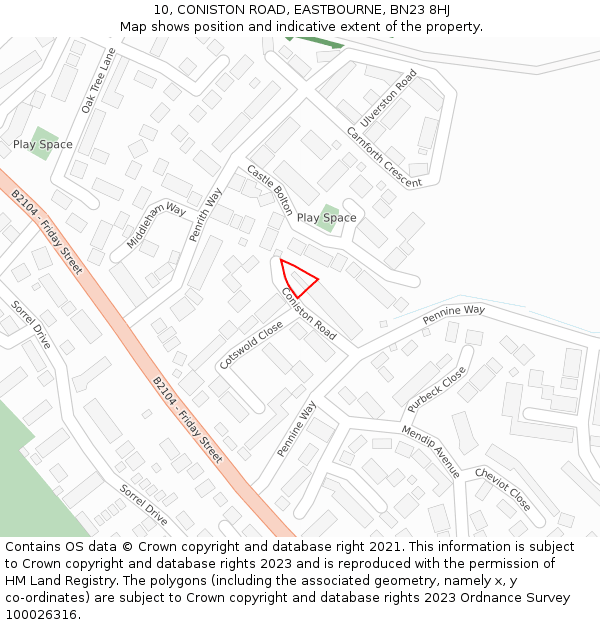 10, CONISTON ROAD, EASTBOURNE, BN23 8HJ: Location map and indicative extent of plot