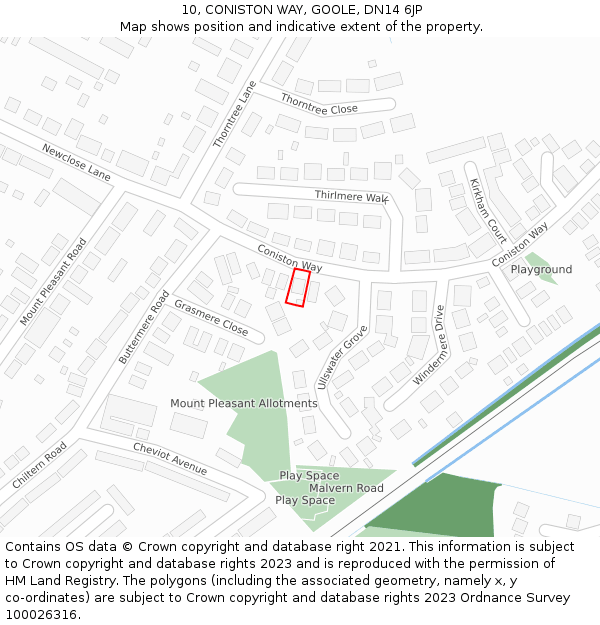 10, CONISTON WAY, GOOLE, DN14 6JP: Location map and indicative extent of plot