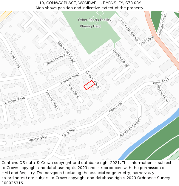 10, CONWAY PLACE, WOMBWELL, BARNSLEY, S73 0RY: Location map and indicative extent of plot