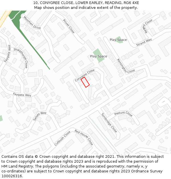 10, CONYGREE CLOSE, LOWER EARLEY, READING, RG6 4XE: Location map and indicative extent of plot