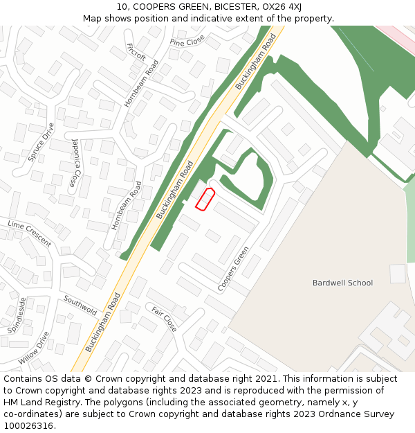 10, COOPERS GREEN, BICESTER, OX26 4XJ: Location map and indicative extent of plot