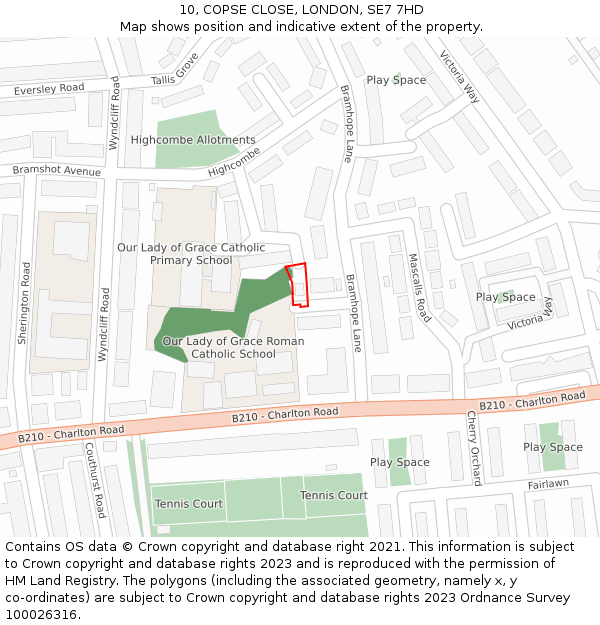 10, COPSE CLOSE, LONDON, SE7 7HD: Location map and indicative extent of plot