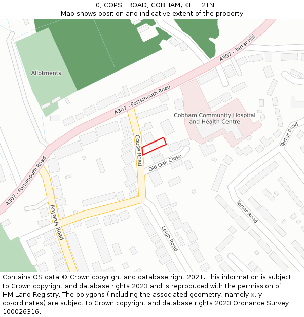 10, COPSE ROAD, COBHAM, KT11 2TN: Location map and indicative extent of plot