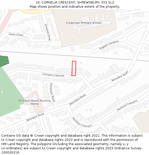 10, CORNELIA CRESCENT, SHREWSBURY, SY2 5LZ: Location map and indicative extent of plot