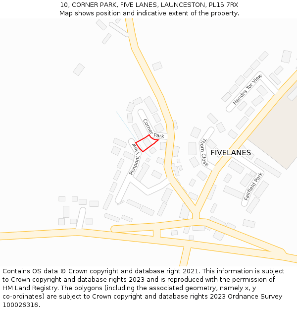 10, CORNER PARK, FIVE LANES, LAUNCESTON, PL15 7RX: Location map and indicative extent of plot
