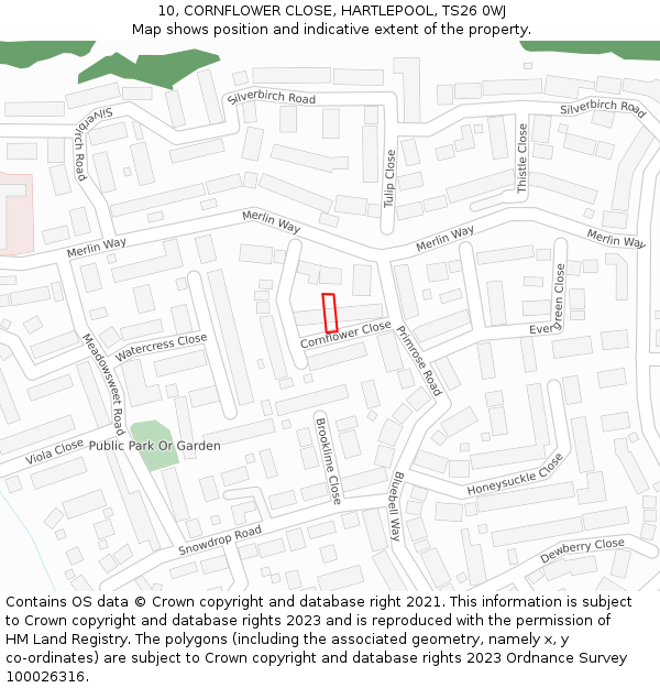 10, CORNFLOWER CLOSE, HARTLEPOOL, TS26 0WJ: Location map and indicative extent of plot