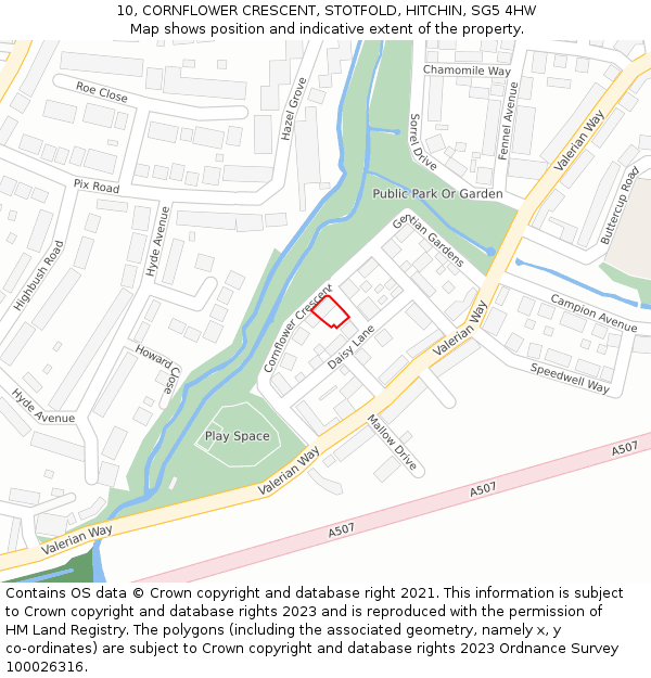 10, CORNFLOWER CRESCENT, STOTFOLD, HITCHIN, SG5 4HW: Location map and indicative extent of plot