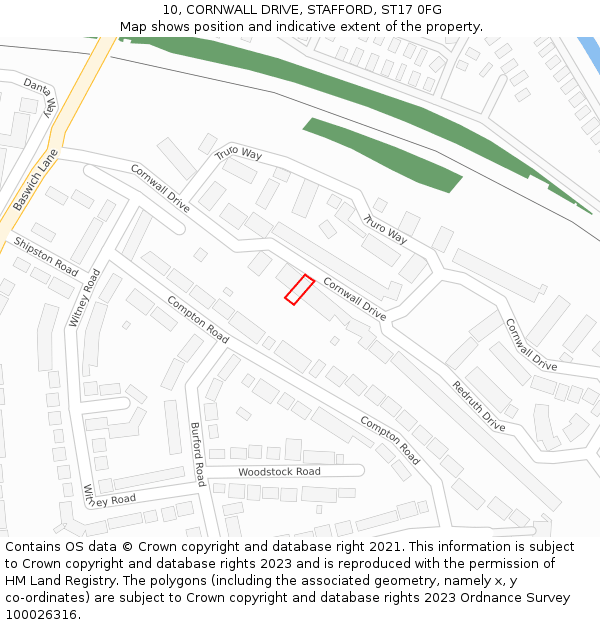 10, CORNWALL DRIVE, STAFFORD, ST17 0FG: Location map and indicative extent of plot