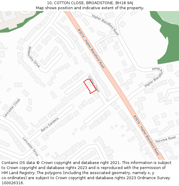 10, COTTON CLOSE, BROADSTONE, BH18 9AJ: Location map and indicative extent of plot