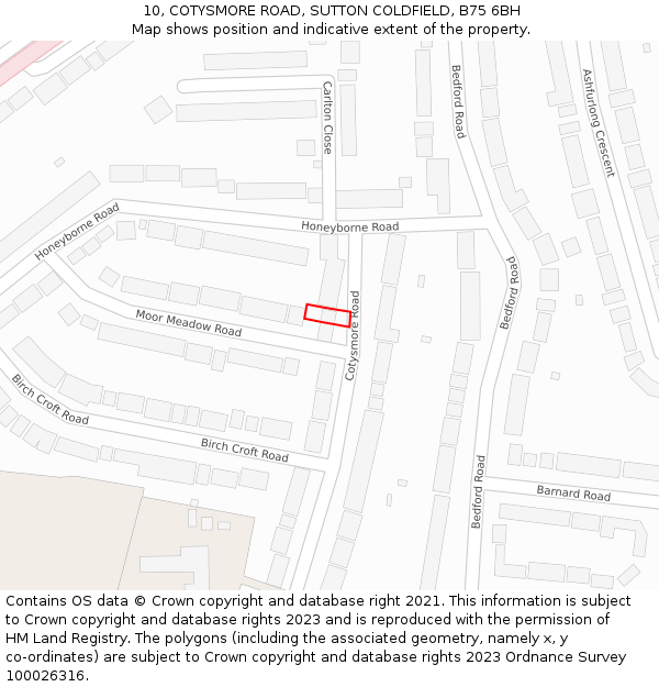 10, COTYSMORE ROAD, SUTTON COLDFIELD, B75 6BH: Location map and indicative extent of plot