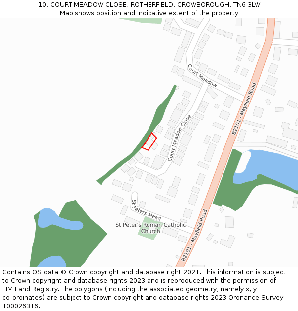 10, COURT MEADOW CLOSE, ROTHERFIELD, CROWBOROUGH, TN6 3LW: Location map and indicative extent of plot