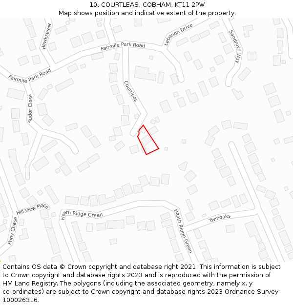 10, COURTLEAS, COBHAM, KT11 2PW: Location map and indicative extent of plot