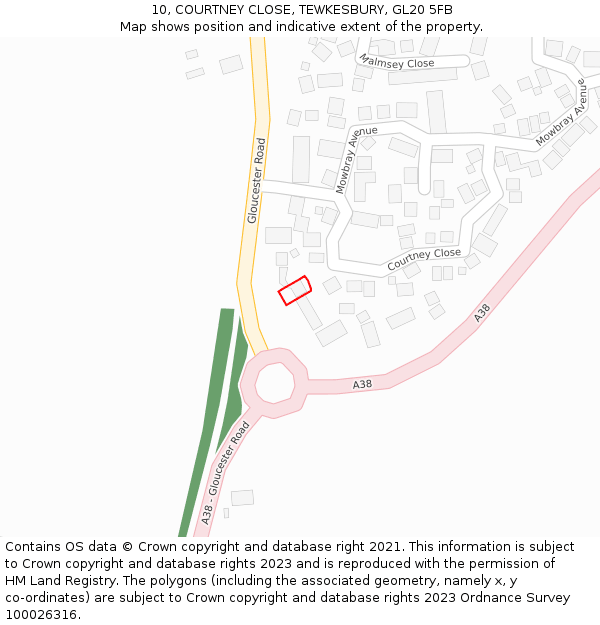10, COURTNEY CLOSE, TEWKESBURY, GL20 5FB: Location map and indicative extent of plot