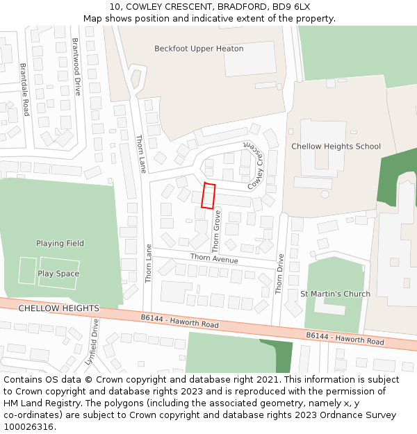 10, COWLEY CRESCENT, BRADFORD, BD9 6LX: Location map and indicative extent of plot