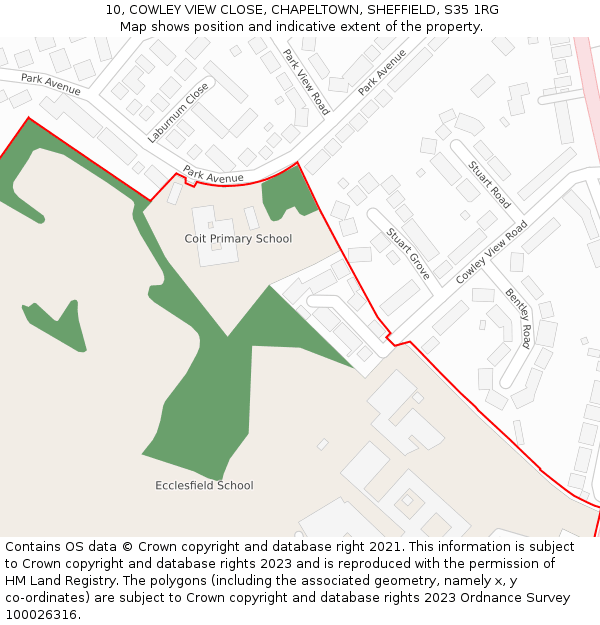 10, COWLEY VIEW CLOSE, CHAPELTOWN, SHEFFIELD, S35 1RG: Location map and indicative extent of plot