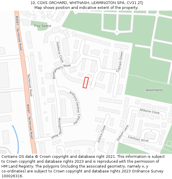 10, COXS ORCHARD, WHITNASH, LEAMINGTON SPA, CV31 2TJ: Location map and indicative extent of plot
