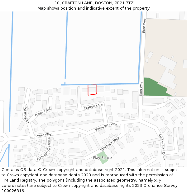 10, CRAFTON LANE, BOSTON, PE21 7TZ: Location map and indicative extent of plot