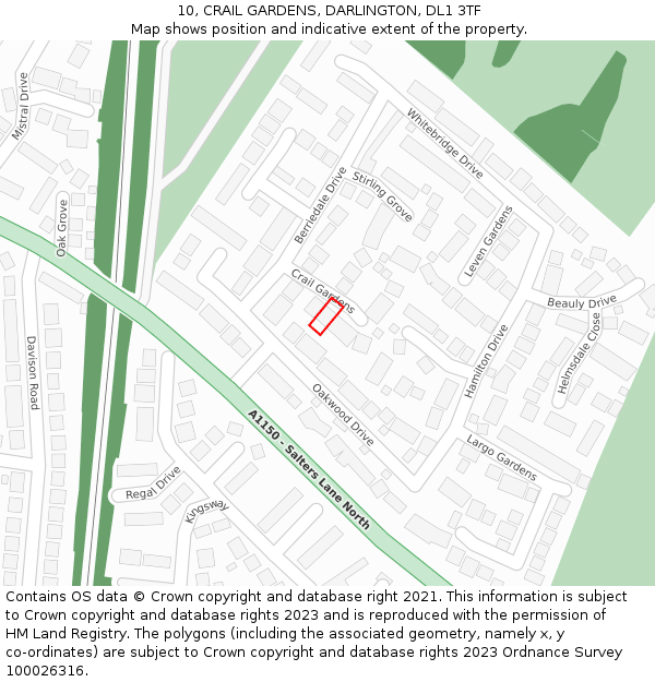 10, CRAIL GARDENS, DARLINGTON, DL1 3TF: Location map and indicative extent of plot