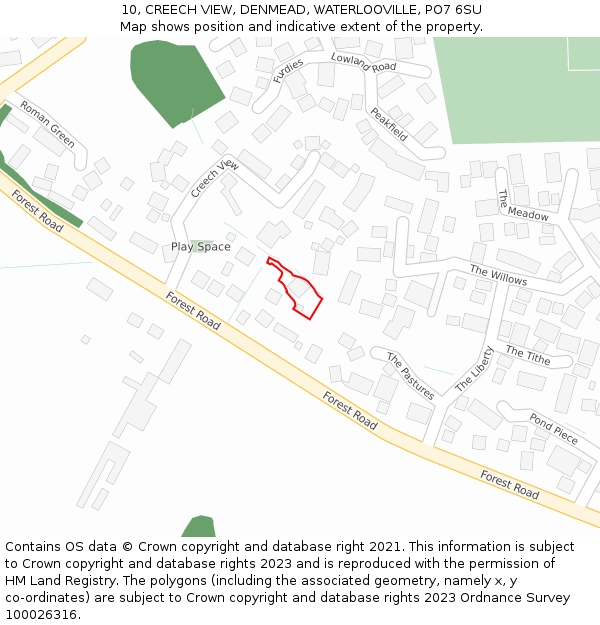 10, CREECH VIEW, DENMEAD, WATERLOOVILLE, PO7 6SU: Location map and indicative extent of plot