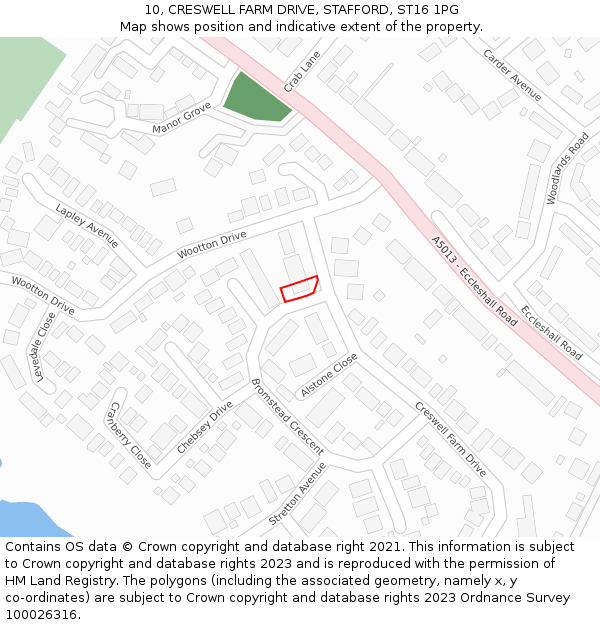 10, CRESWELL FARM DRIVE, STAFFORD, ST16 1PG: Location map and indicative extent of plot