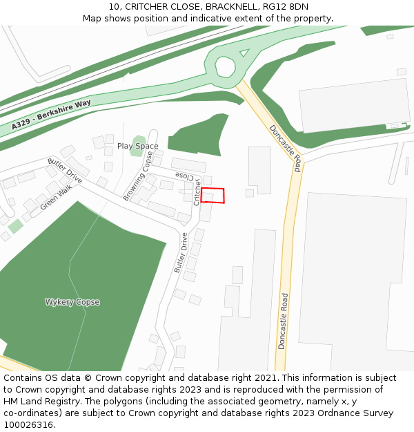 10, CRITCHER CLOSE, BRACKNELL, RG12 8DN: Location map and indicative extent of plot