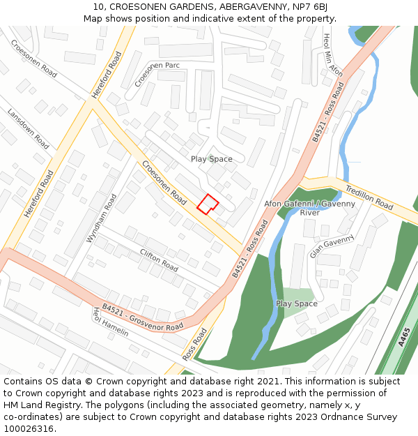 10, CROESONEN GARDENS, ABERGAVENNY, NP7 6BJ: Location map and indicative extent of plot