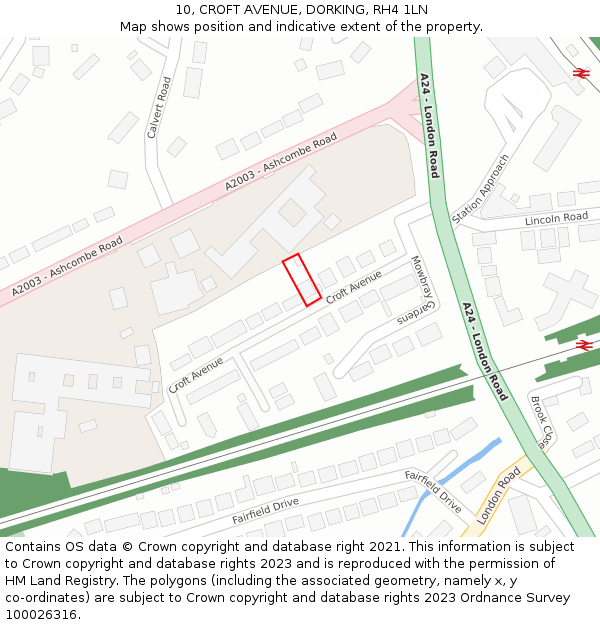 10, CROFT AVENUE, DORKING, RH4 1LN: Location map and indicative extent of plot