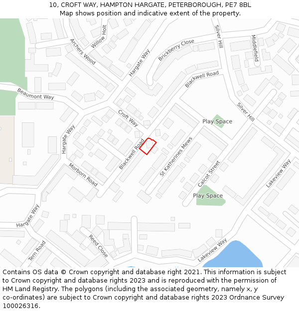 10, CROFT WAY, HAMPTON HARGATE, PETERBOROUGH, PE7 8BL: Location map and indicative extent of plot