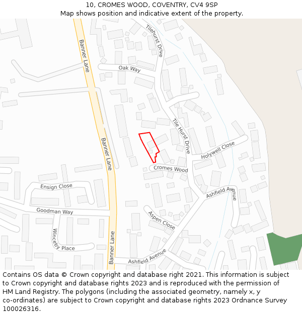 10, CROMES WOOD, COVENTRY, CV4 9SP: Location map and indicative extent of plot