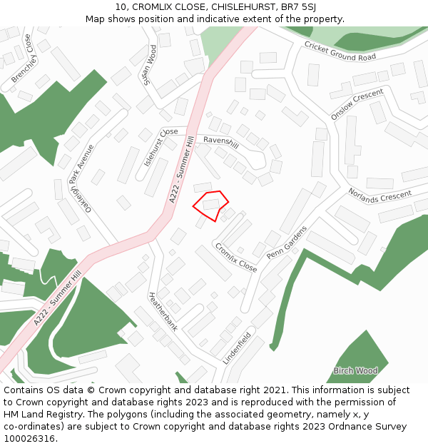 10, CROMLIX CLOSE, CHISLEHURST, BR7 5SJ: Location map and indicative extent of plot