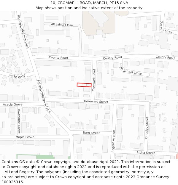 10, CROMWELL ROAD, MARCH, PE15 8NA: Location map and indicative extent of plot