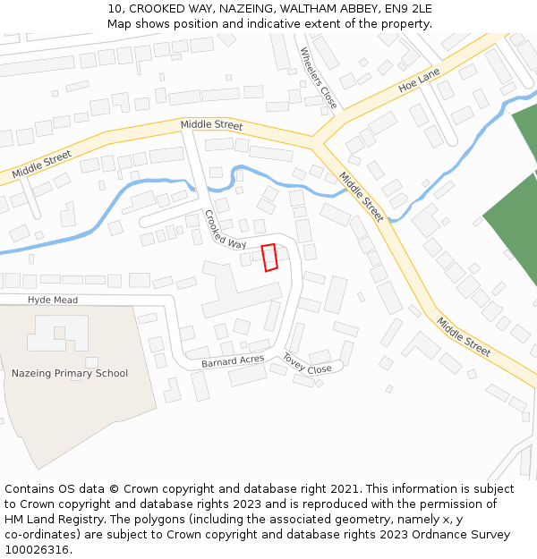 10, CROOKED WAY, NAZEING, WALTHAM ABBEY, EN9 2LE: Location map and indicative extent of plot