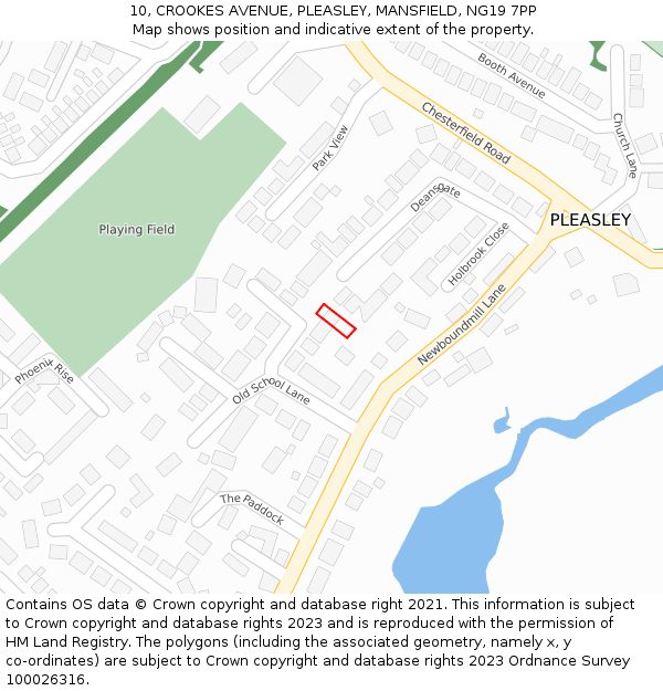 10, CROOKES AVENUE, PLEASLEY, MANSFIELD, NG19 7PP: Location map and indicative extent of plot