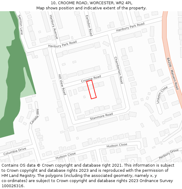 10, CROOME ROAD, WORCESTER, WR2 4PL: Location map and indicative extent of plot