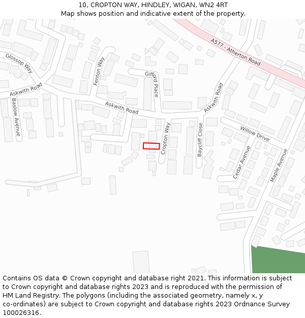 10, CROPTON WAY, HINDLEY, WIGAN, WN2 4RT: Location map and indicative extent of plot
