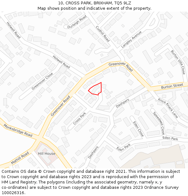 10, CROSS PARK, BRIXHAM, TQ5 9LZ: Location map and indicative extent of plot