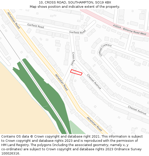 10, CROSS ROAD, SOUTHAMPTON, SO19 4BX: Location map and indicative extent of plot