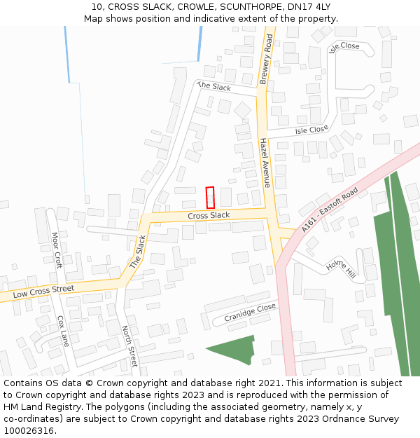 10, CROSS SLACK, CROWLE, SCUNTHORPE, DN17 4LY: Location map and indicative extent of plot