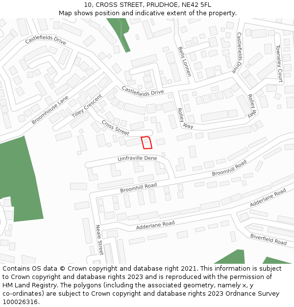 10, CROSS STREET, PRUDHOE, NE42 5FL: Location map and indicative extent of plot