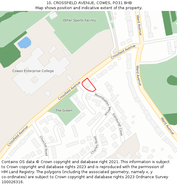10, CROSSFIELD AVENUE, COWES, PO31 8HB: Location map and indicative extent of plot