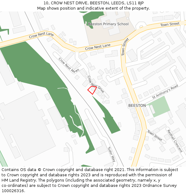 10, CROW NEST DRIVE, BEESTON, LEEDS, LS11 8JP: Location map and indicative extent of plot