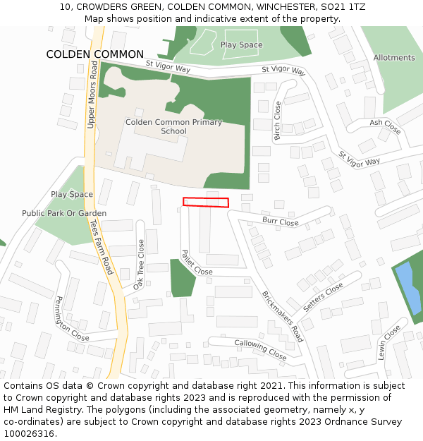 10, CROWDERS GREEN, COLDEN COMMON, WINCHESTER, SO21 1TZ: Location map and indicative extent of plot