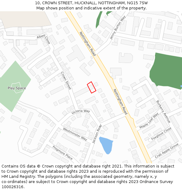 10, CROWN STREET, HUCKNALL, NOTTINGHAM, NG15 7SW: Location map and indicative extent of plot