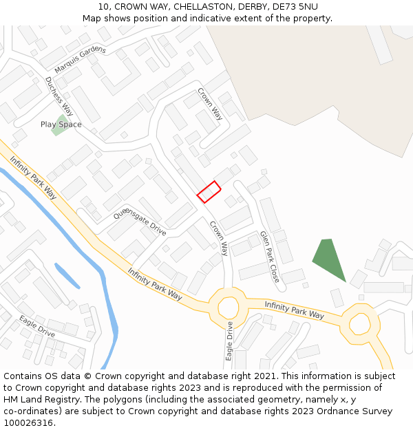 10, CROWN WAY, CHELLASTON, DERBY, DE73 5NU: Location map and indicative extent of plot