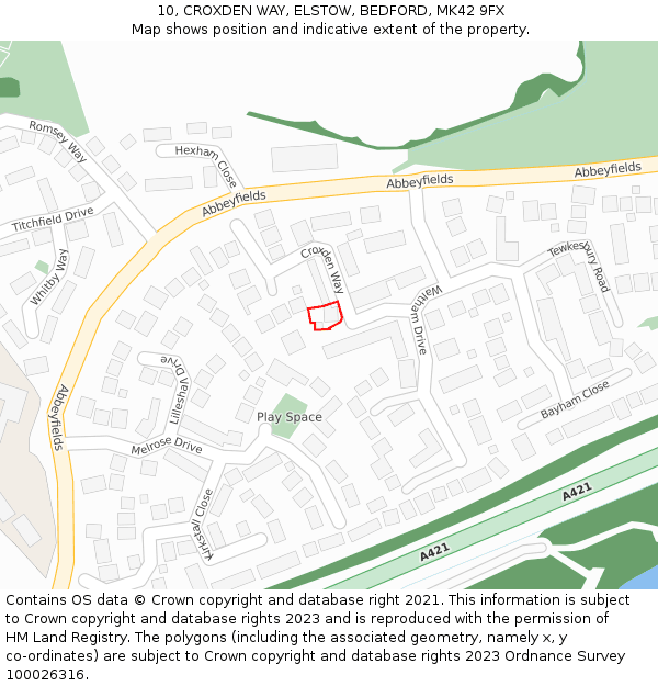 10, CROXDEN WAY, ELSTOW, BEDFORD, MK42 9FX: Location map and indicative extent of plot