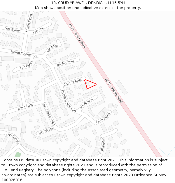 10, CRUD YR AWEL, DENBIGH, LL16 5YH: Location map and indicative extent of plot