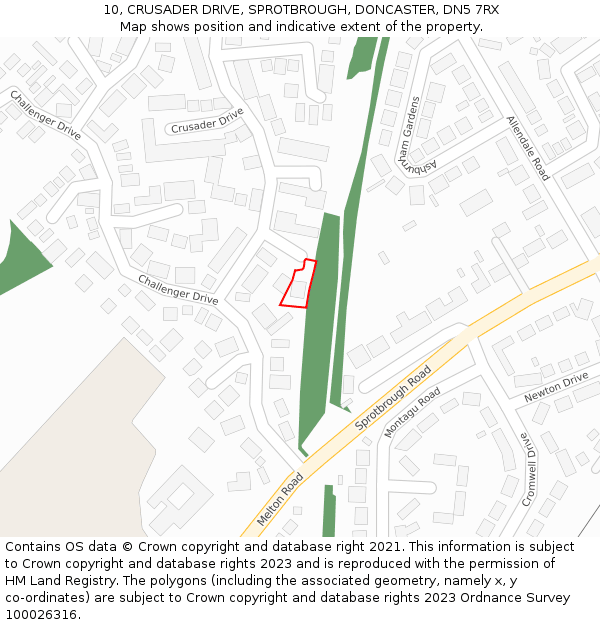 10, CRUSADER DRIVE, SPROTBROUGH, DONCASTER, DN5 7RX: Location map and indicative extent of plot