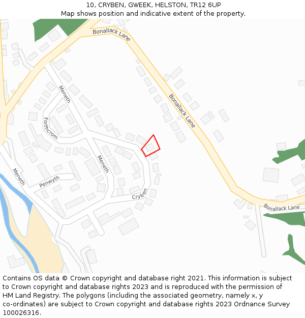 10, CRYBEN, GWEEK, HELSTON, TR12 6UP: Location map and indicative extent of plot
