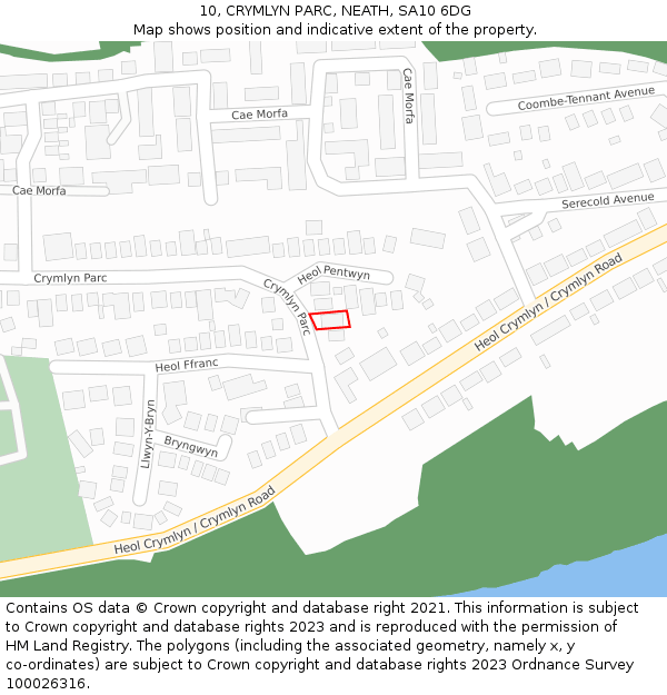 10, CRYMLYN PARC, NEATH, SA10 6DG: Location map and indicative extent of plot