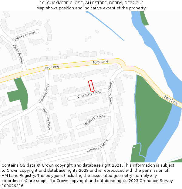 10, CUCKMERE CLOSE, ALLESTREE, DERBY, DE22 2UF: Location map and indicative extent of plot